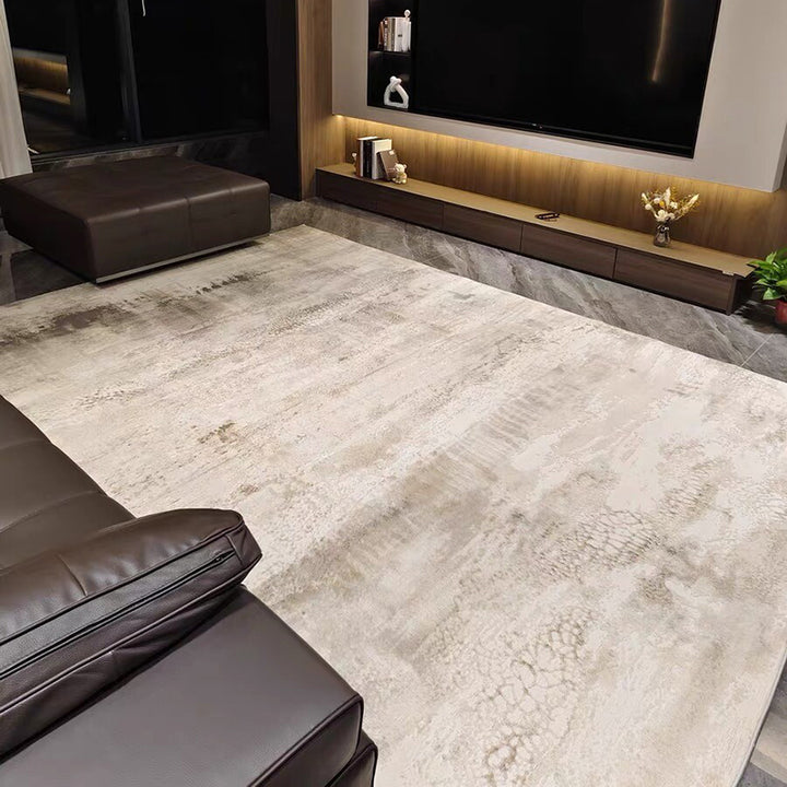 Traditional Japanese Rectangular Polyester-Polypropylene Blend Jute Non-Slip High-Low Textured Rug For Living Room