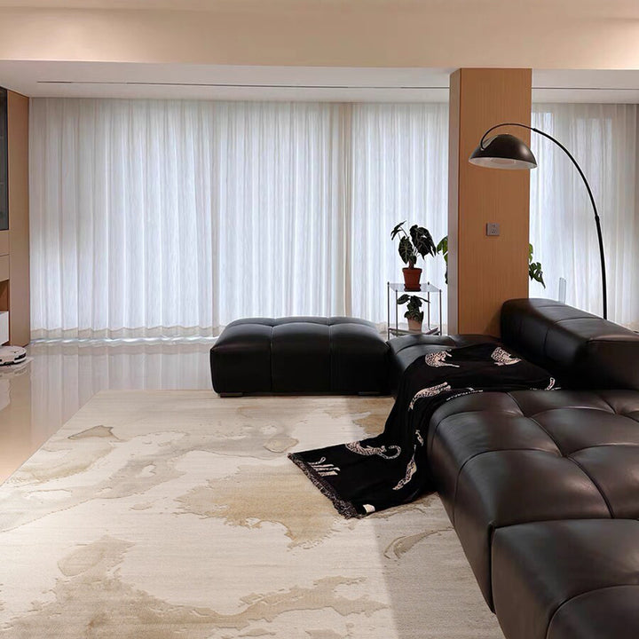 Traditional Japanese Rectangular Polyester-Polypropylene Blend Jute Non-Slip High-Low Textured Rug For Living Room