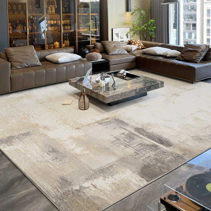 Traditional Japanese Rectangular Polyester-Polypropylene Blend Jute Non-Slip High-Low Textured Rug For Living Room
