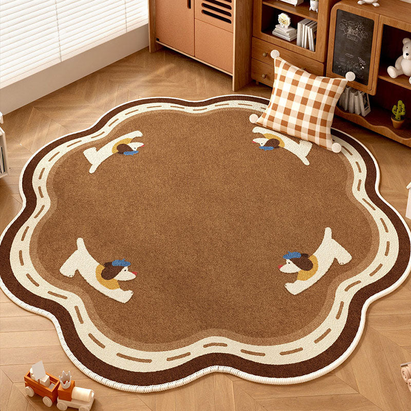 Tapis contemporain créatif rond en chenille TPR imprimée pour salon 