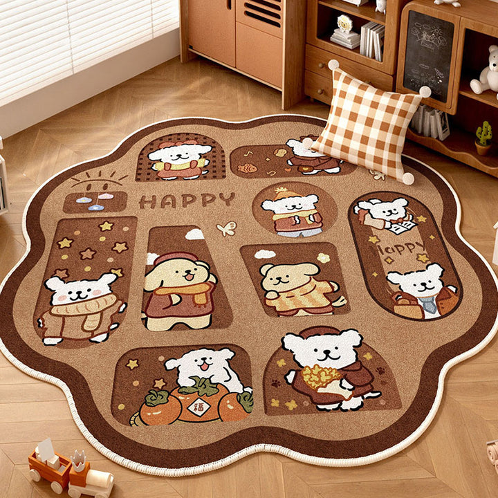 Tapis contemporain créatif rond en chenille TPR imprimée pour salon 