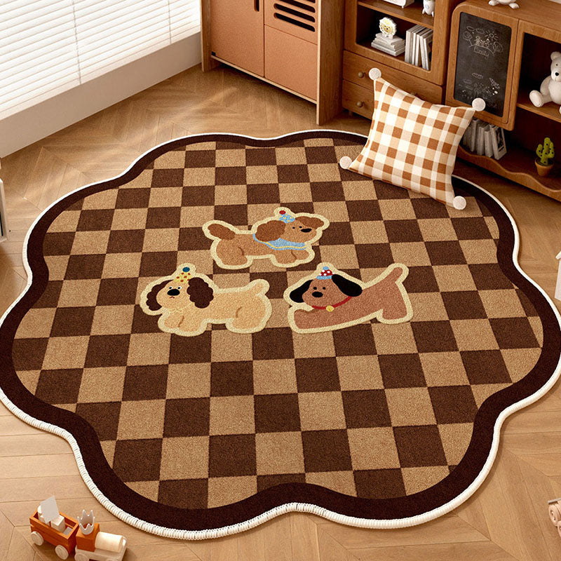 Tapis contemporain créatif rond en chenille TPR imprimée pour salon 