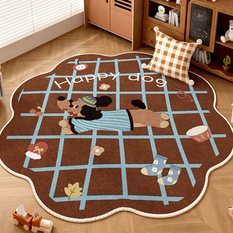 Tapis contemporain créatif rond en chenille TPR imprimée pour salon 