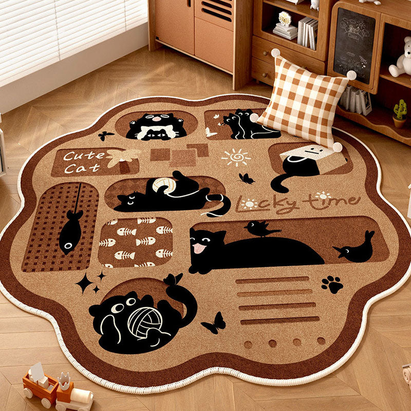 Tapis contemporain créatif rond en chenille TPR imprimée pour salon 