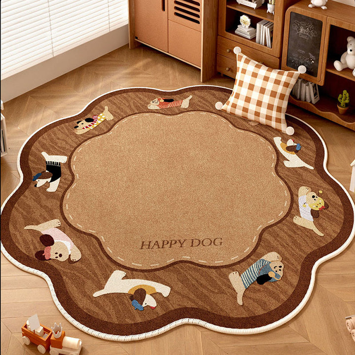Tapis contemporain créatif rond en chenille TPR imprimée pour salon 