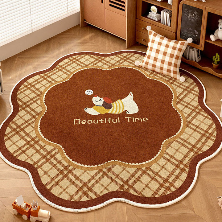 Tapis contemporain créatif rond en chenille TPR imprimée pour salon 