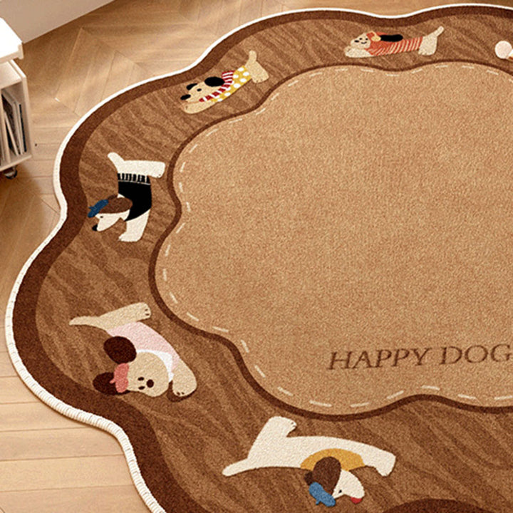 Tapis contemporain créatif rond en chenille TPR imprimée pour salon 