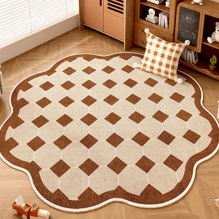 Tapis contemporain créatif rond en chenille TPR imprimée pour salon 