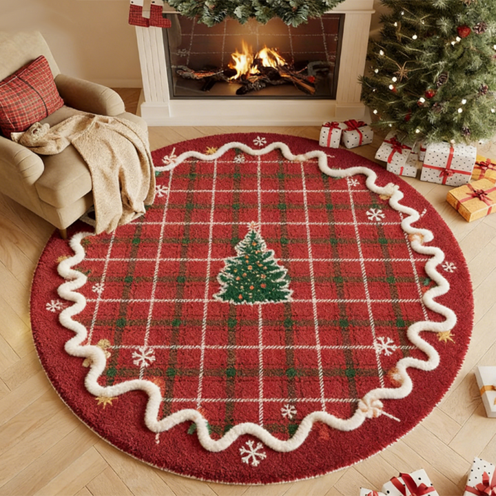 Contemporary Creative Round Faux Cashmere Dotted Plastic Cotton Linen Printed Christmas Rug For Living Room