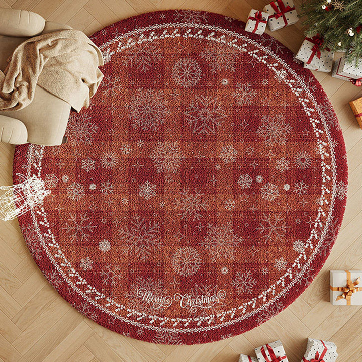 Contemporary Creative Round Faux Cashmere Dotted Plastic Cotton Linen Printed Christmas Rug For Living Room