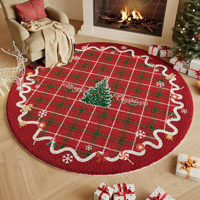 Contemporary Creative Round Faux Cashmere Dotted Plastic Cotton Linen Printed Christmas Rug For Living Room