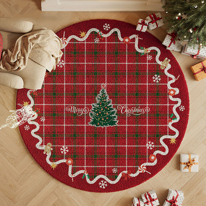 Contemporary Creative Round Faux Cashmere Dotted Plastic Cotton Linen Printed Christmas Rug For Living Room