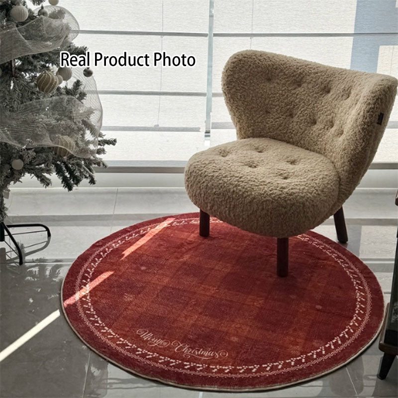 Contemporary Creative Round Faux Cashmere Dotted Plastic Cotton Linen Printed Christmas Rug For Living Room