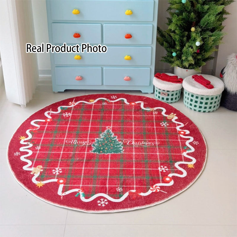 Contemporary Creative Round Faux Cashmere Dotted Plastic Cotton Linen Printed Christmas Rug For Living Room