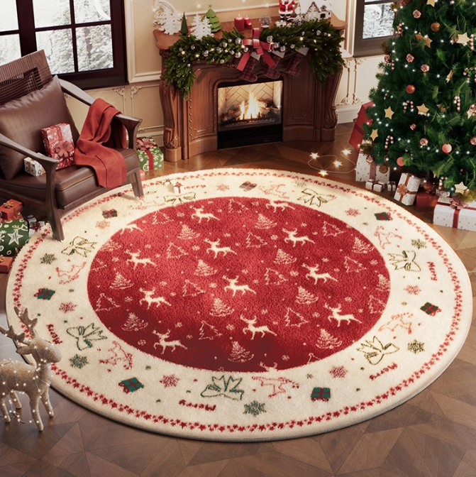 Contemporary Creative Round Faux Cashmere Dotted Plastic Fabric Christmas Non-Slip Rug For Living Room