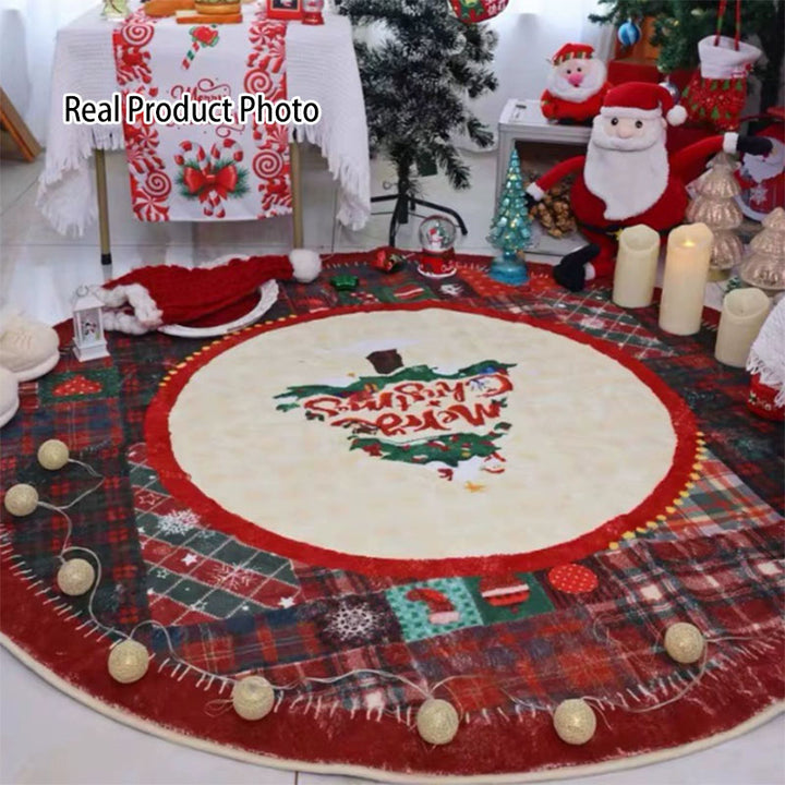 Contemporary Creative Round Faux Cashmere Dotted Plastic Fabric Christmas Non-Slip Rug For Living Room