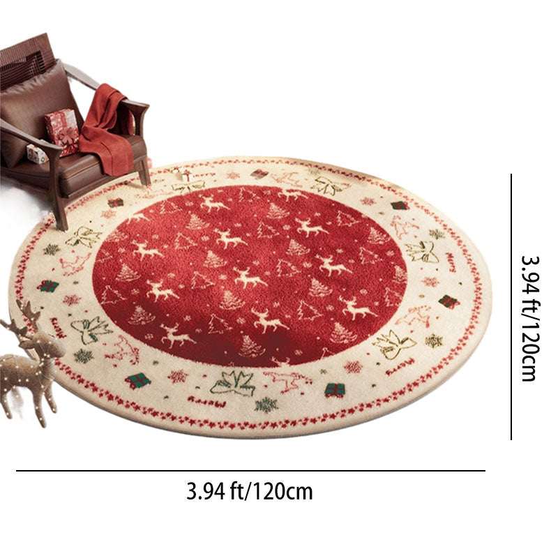 Contemporary Creative Round Faux Cashmere Dotted Plastic Fabric Christmas Non-Slip Rug For Living Room