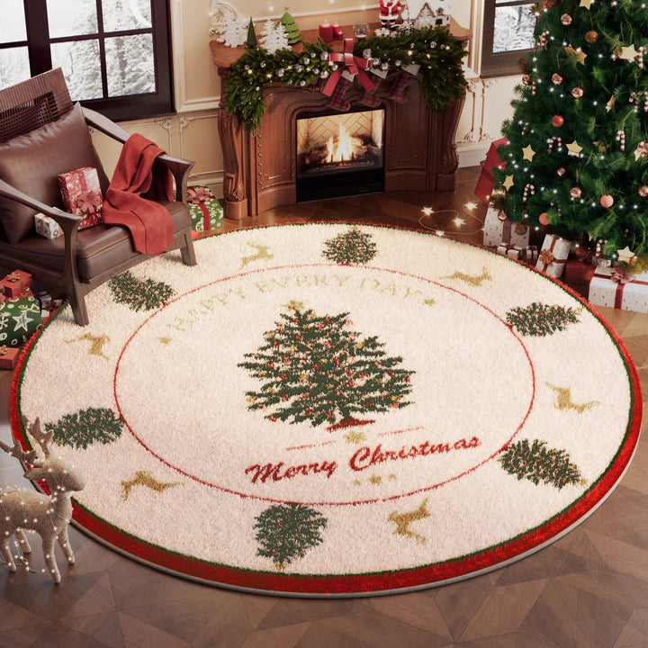Contemporary Creative Round Faux Cashmere Dotted Plastic Fabric Christmas Non-Slip Rug For Living Room