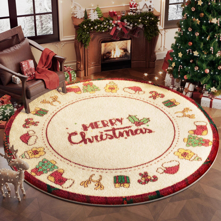 Contemporary Creative Round Faux Cashmere Dotted Plastic Fabric Christmas Non-Slip Rug For Living Room
