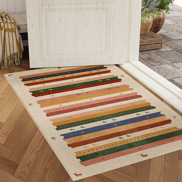 Zeitgenössischer kreativer rechteckiger rutschfester Teppich aus Faux-Linen mit TPR-Druck für Eingangsbereiche 