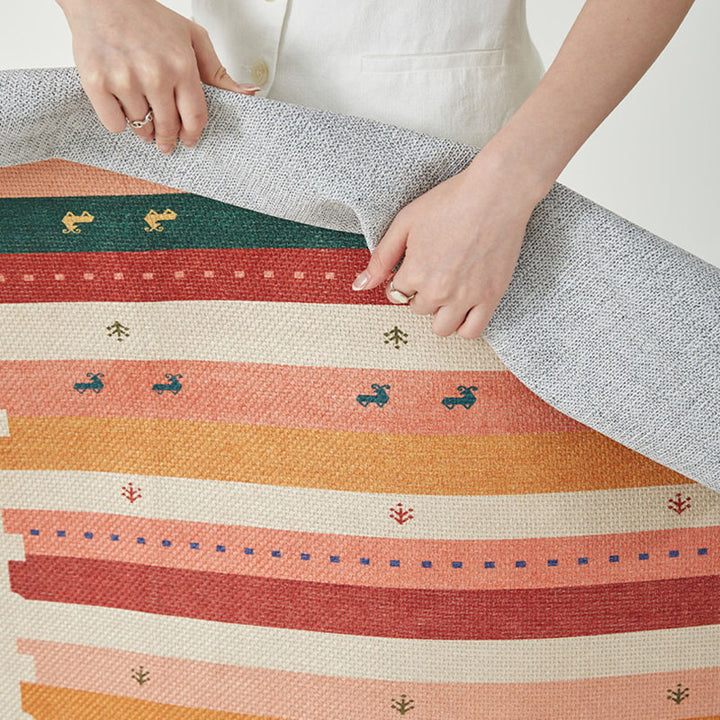 Zeitgenössischer kreativer rechteckiger rutschfester Teppich aus Faux-Linen mit TPR-Druck für Eingangsbereiche 
