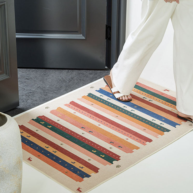 Zeitgenössischer kreativer rechteckiger rutschfester Teppich aus Faux-Linen mit TPR-Druck für Eingangsbereiche 