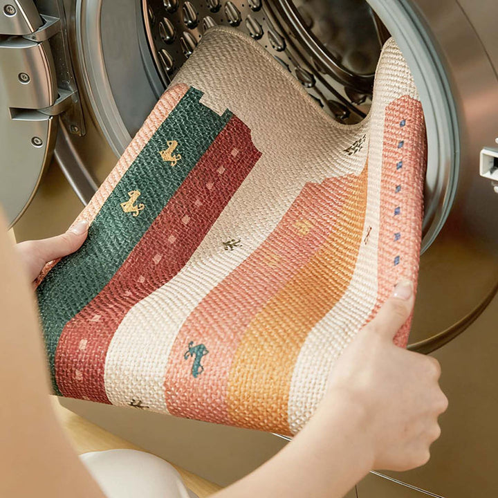 Zeitgenössischer kreativer rechteckiger rutschfester Teppich aus Faux-Linen mit TPR-Druck für Eingangsbereiche 