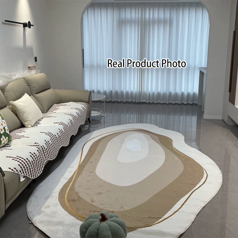 Tapis antidérapant imprimé en tissu plastique à pois, imitation cachemire, ovale irrégulier, créatif et contemporain, pour salon 