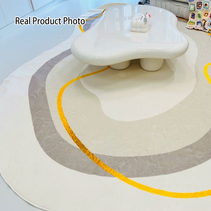 Tapis antidérapant imprimé en tissu plastique à pois, imitation cachemire, ovale irrégulier, créatif et contemporain, pour salon 