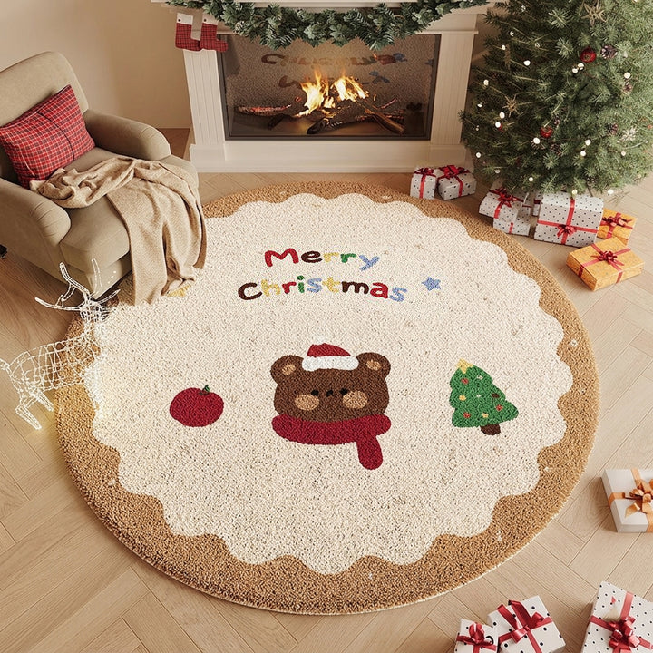 Contemporary Creative Round Faux Cashmere Dotted Plastic Fabric Non-Slip Christmas Rug For Living Room
