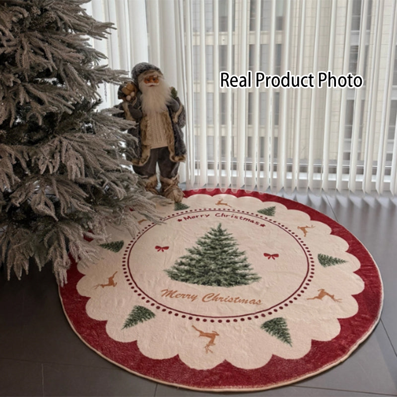 Contemporary Creative Round Faux Cashmere Dotted Plastic Fabric Non-Slip Christmas Rug For Living Room
