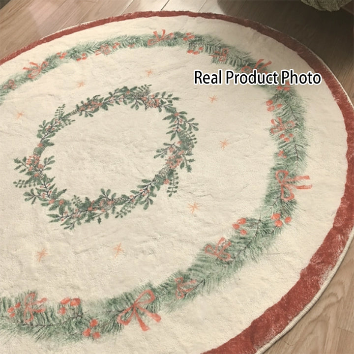 Contemporary Creative Round Faux Cashmere Dotted Plastic Fabric Non-Slip Christmas Rug For Living Room
