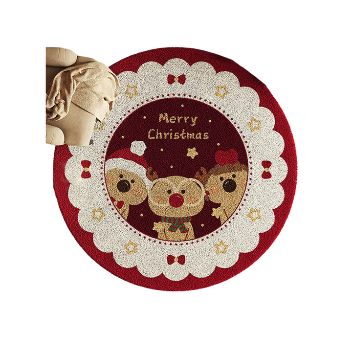 Contemporary Creative Round Faux Cashmere Dotted Plastic Fabric Non-Slip Christmas Rug For Living Room