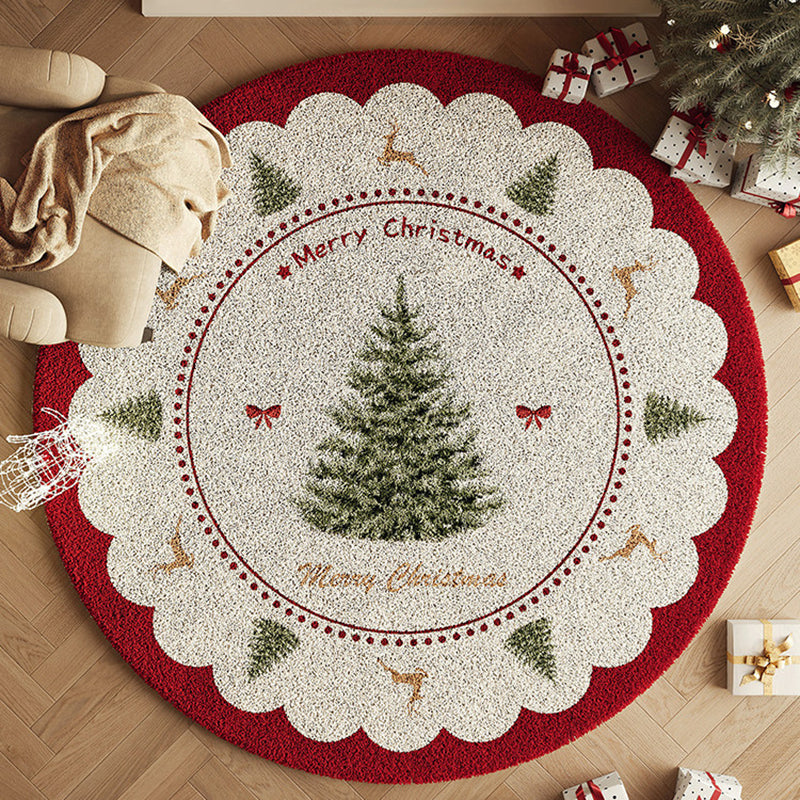 Contemporary Creative Round Faux Cashmere Dotted Plastic Fabric Non-Slip Christmas Rug For Living Room