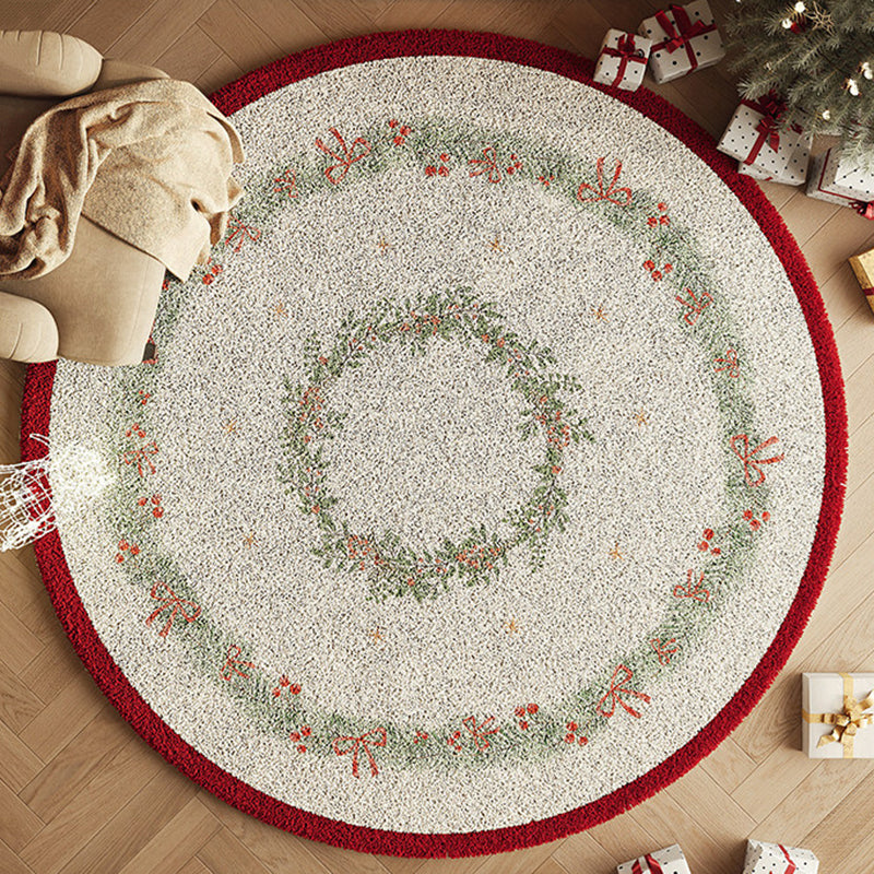 Contemporary Creative Round Faux Cashmere Dotted Plastic Fabric Non-Slip Christmas Rug For Living Room