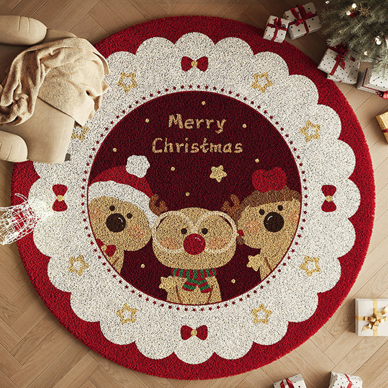 Contemporary Creative Round Faux Cashmere Dotted Plastic Fabric Non-Slip Christmas Rug For Living Room