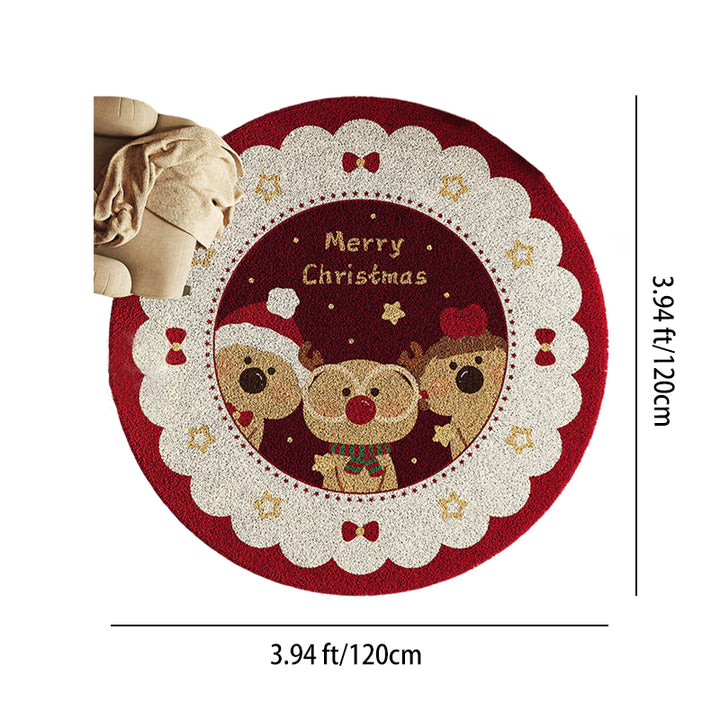 Contemporary Creative Round Faux Cashmere Dotted Plastic Fabric Non-Slip Christmas Rug For Living Room