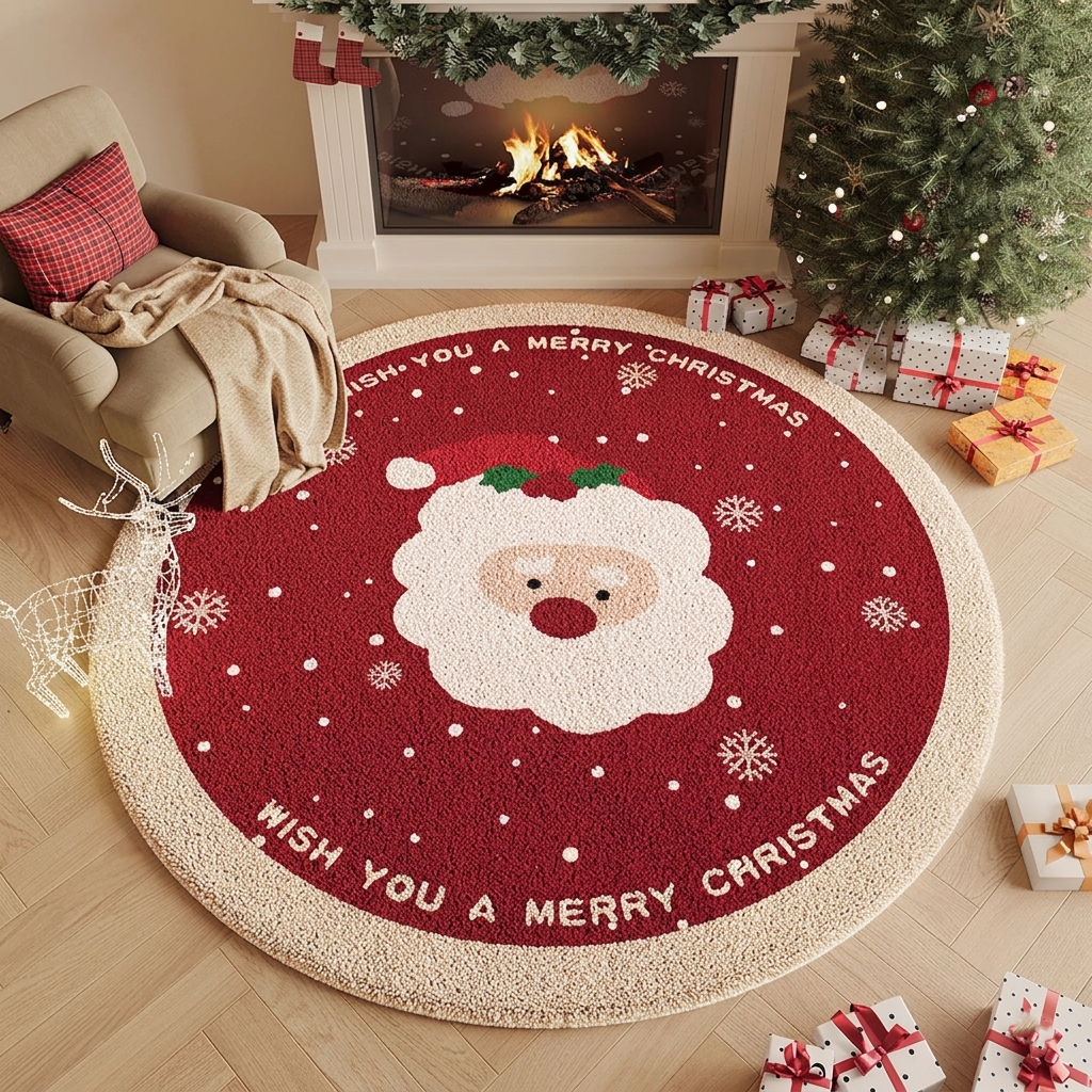 Contemporary Creative Round Faux Cashmere Dotted Plastic Fabric Non-Slip Christmas Rug For Living Room