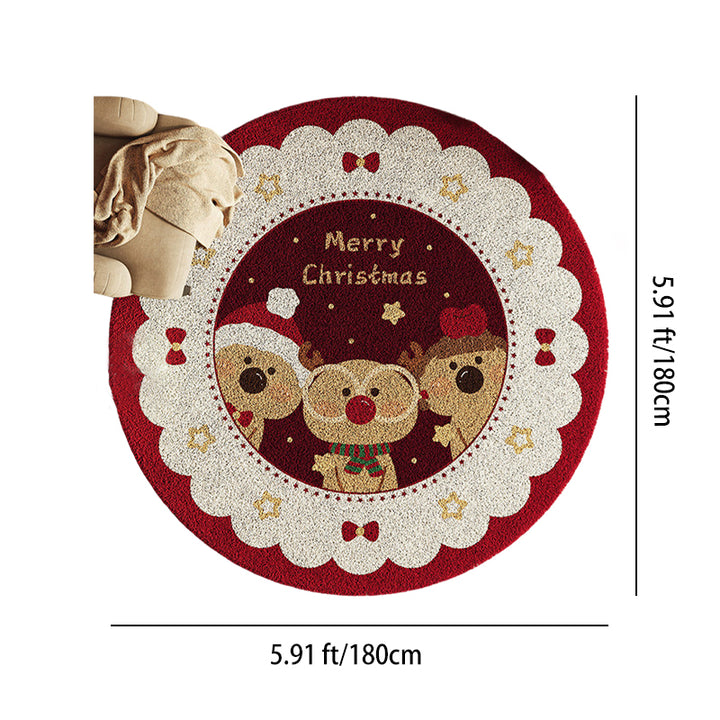 Contemporary Creative Round Faux Cashmere Dotted Plastic Fabric Non-Slip Christmas Rug For Living Room