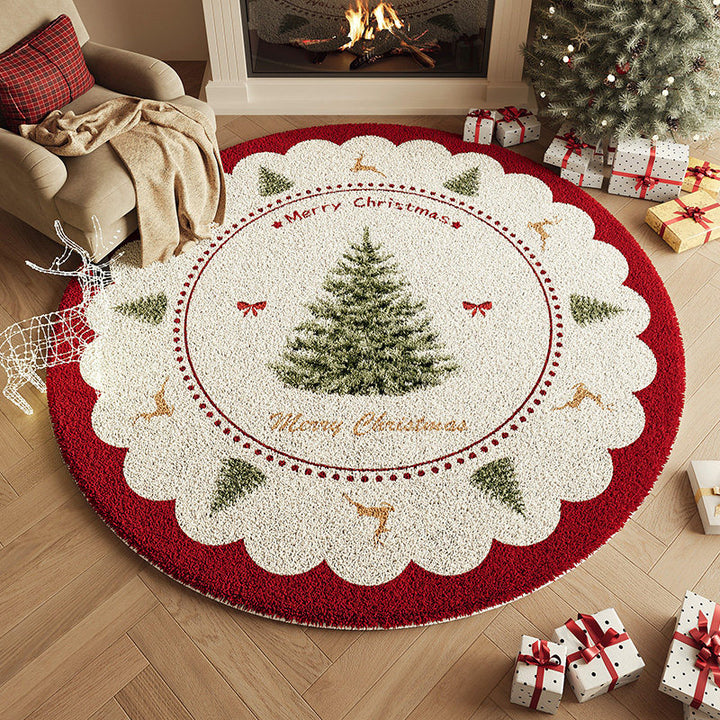 Contemporary Creative Round Faux Cashmere Dotted Plastic Fabric Non-Slip Christmas Rug For Living Room