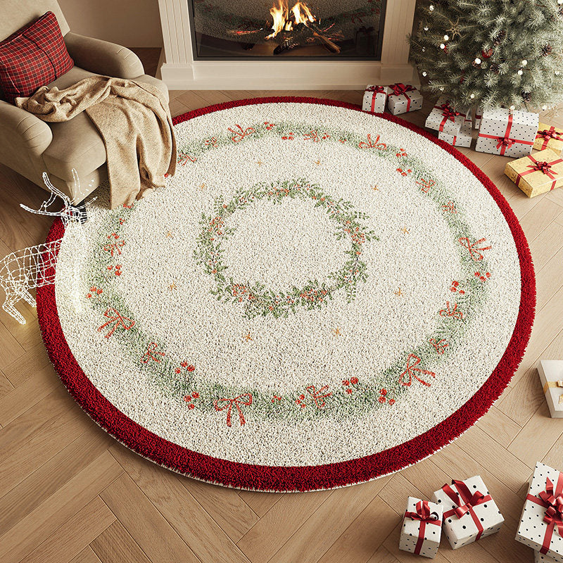 Contemporary Creative Round Faux Cashmere Dotted Plastic Fabric Non-Slip Christmas Rug For Living Room