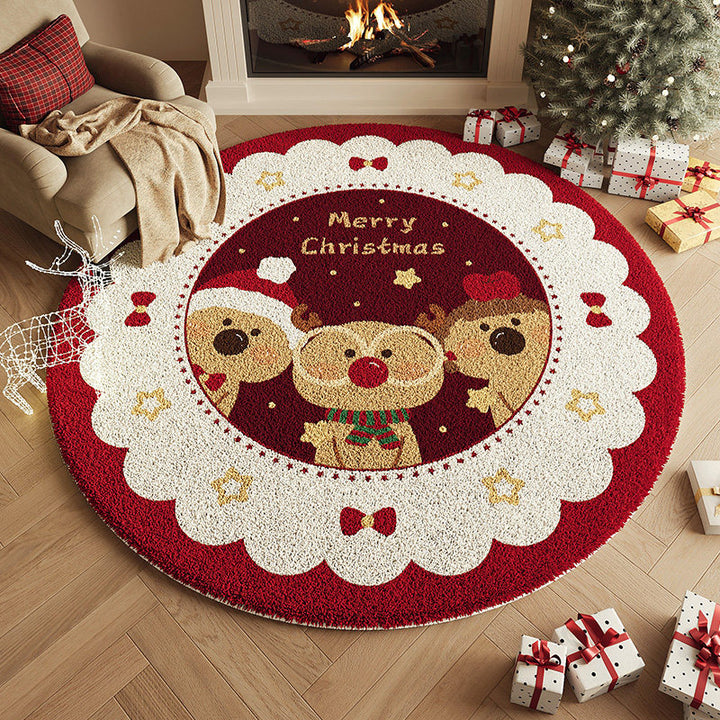 Contemporary Creative Round Faux Cashmere Dotted Plastic Fabric Non-Slip Christmas Rug For Living Room