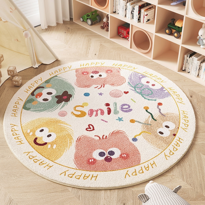 Contemporary Creative Round Faux Cashmere Dotted Plastic Fabric Non-Slip Kids Rug For Living Room