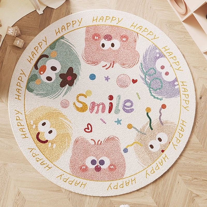 Contemporary Creative Round Faux Cashmere Dotted Plastic Fabric Non-Slip Kids Rug For Living Room