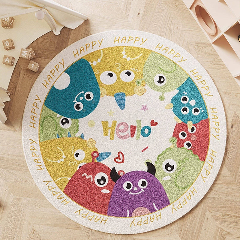 Contemporary Creative Round Faux Cashmere Dotted Plastic Fabric Non-Slip Kids Rug For Living Room