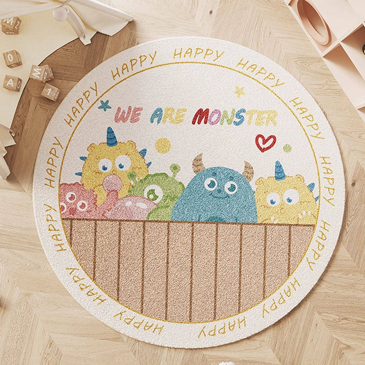 Contemporary Creative Round Faux Cashmere Dotted Plastic Fabric Non-Slip Kids Rug For Living Room