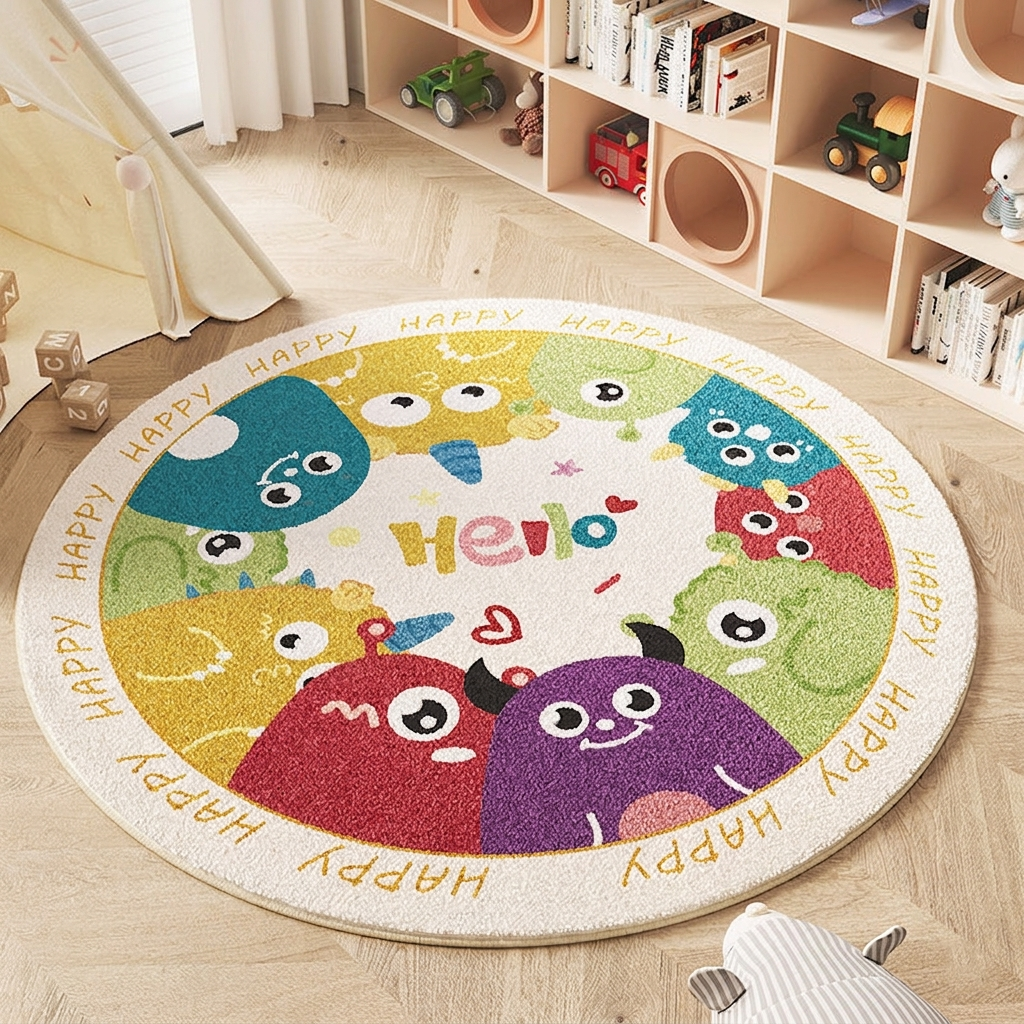 Contemporary Creative Round Faux Cashmere Dotted Plastic Fabric Non-Slip Kids Rug For Living Room