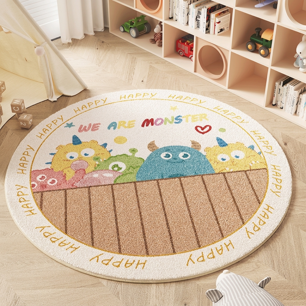 Contemporary Creative Round Faux Cashmere Dotted Plastic Fabric Non-Slip Kids Rug For Living Room