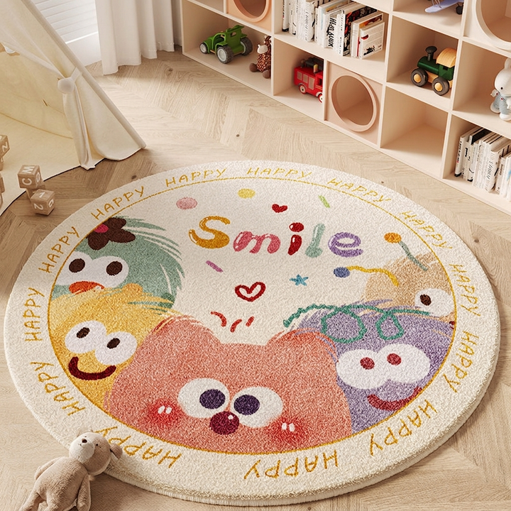 Contemporary Creative Round Faux Cashmere Dotted Plastic Fabric Non-Slip Kids Rug For Living Room