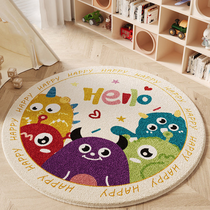 Contemporary Creative Round Faux Cashmere Dotted Plastic Fabric Non-Slip Kids Rug For Living Room